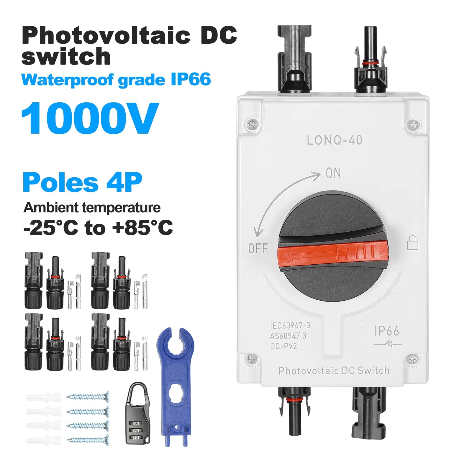 Jadeshay Isolateur solaire interrupteur sectionneur DC 32A 1200V IP66