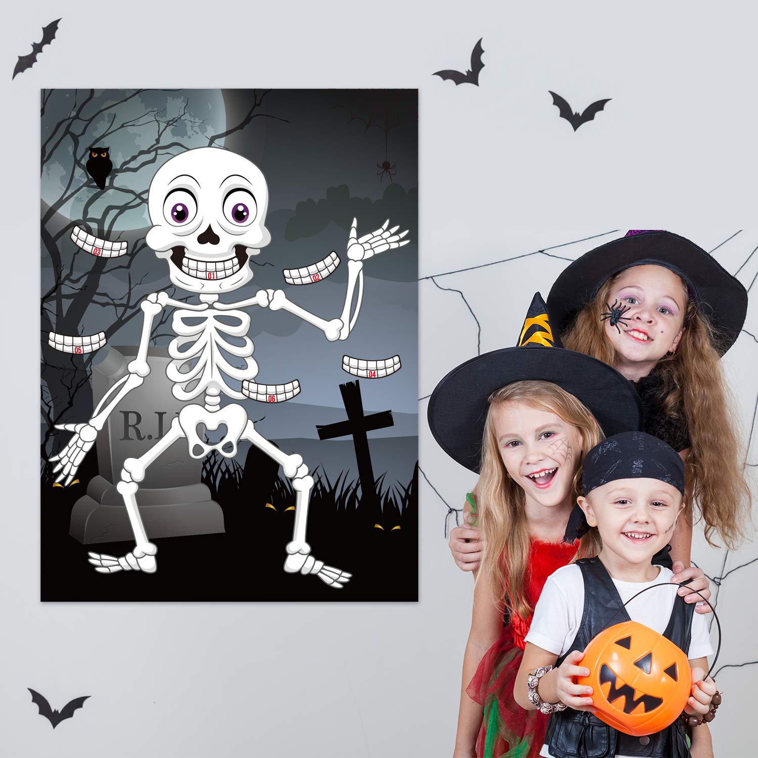 FEPITO Party Games jeu halloween épingle dents crâne 24 pcs