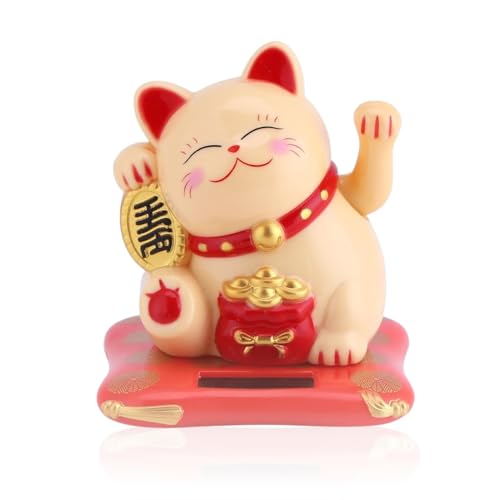 Jadeshay Maneki Neko Chat Solaire Jaune Porte-Bonheur 7cm