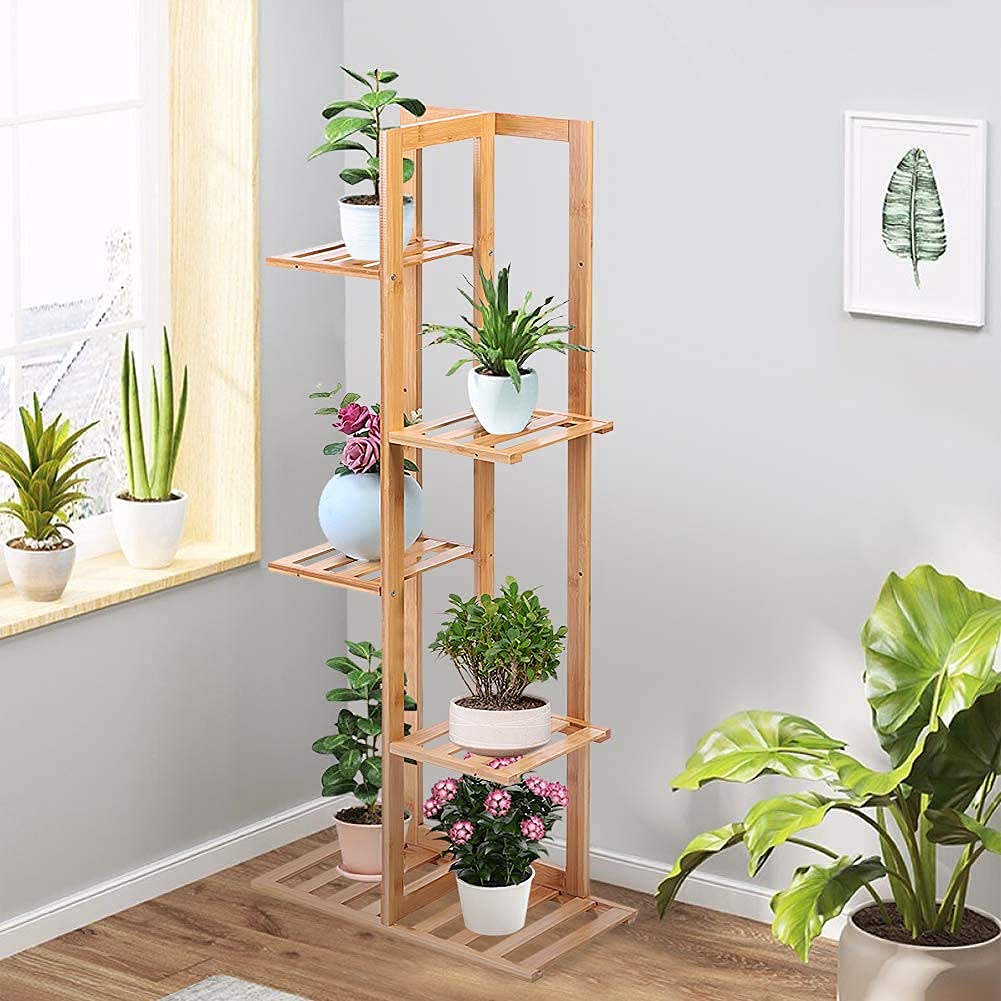 Ejoyous Garden étagère plantes bambou 5 couches 6 pots