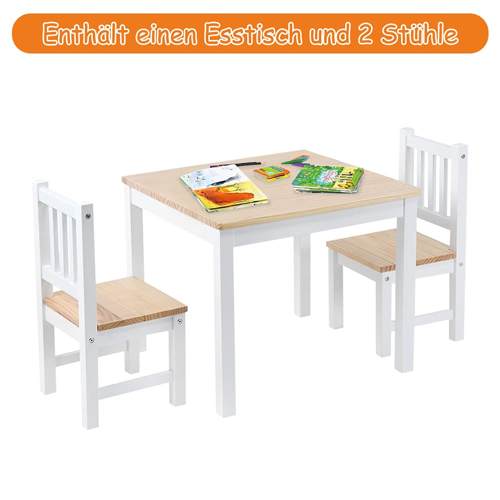 Ejoyous Living Room table enfant + 2 chaises pin 56 cm naturel