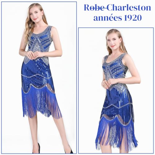 FEPITO Apparel robe charleston franges sequins col V années 20