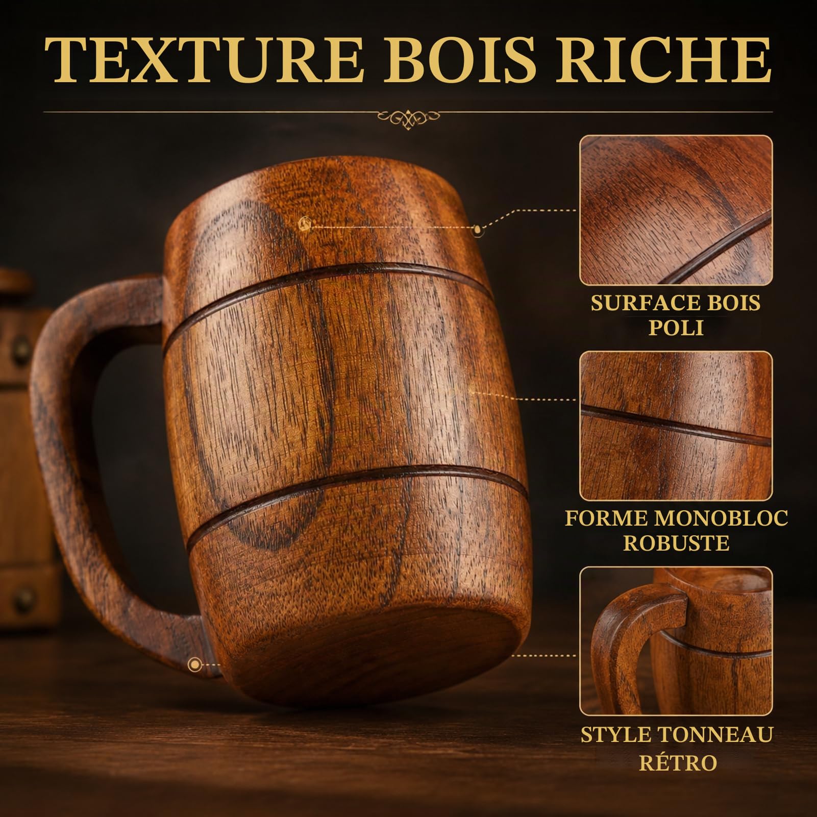 Jadeshay Articles Ménagers tasse bois 350ml bois foncé