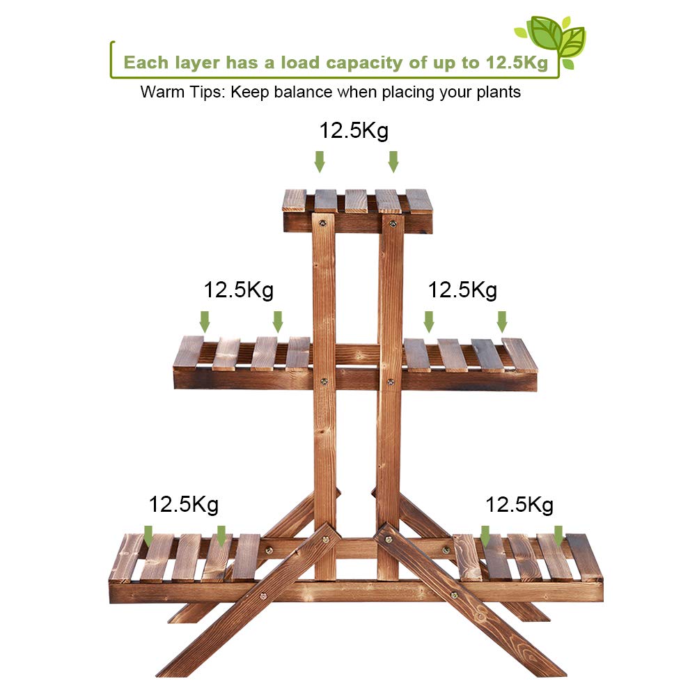 Ejoyous Étagère Fleurs Bois Pin 3 Niveaux Support Plantes