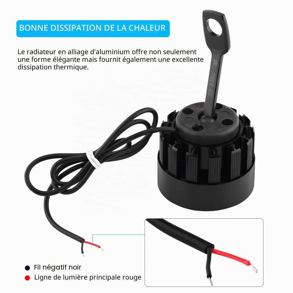Ejoyous Phare LED Moto 12V 24W blanc lot 2 étanche
