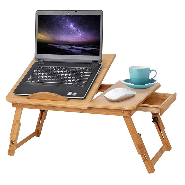 Ejoyous Table de lit bambou pliable tiroir réglable