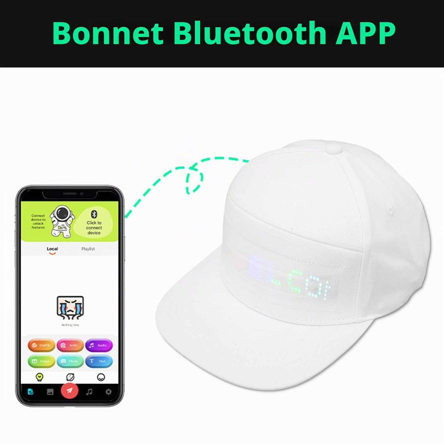 Tissting Casquette LED Bluetooth Blanche Coton