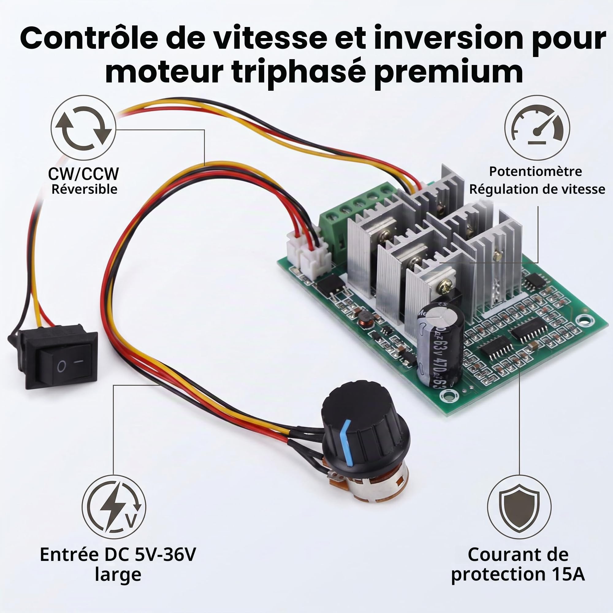 FTVOGUE Variateur Vitesse Moteur Brushless 15A DC5-36V