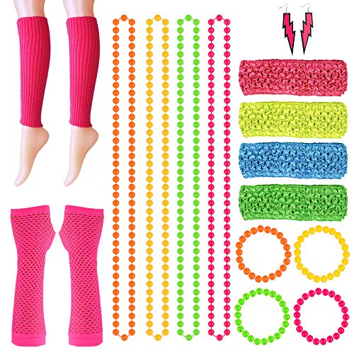 FEPITO Kit 18 Accessoires Années 80 Fluo Déguisement