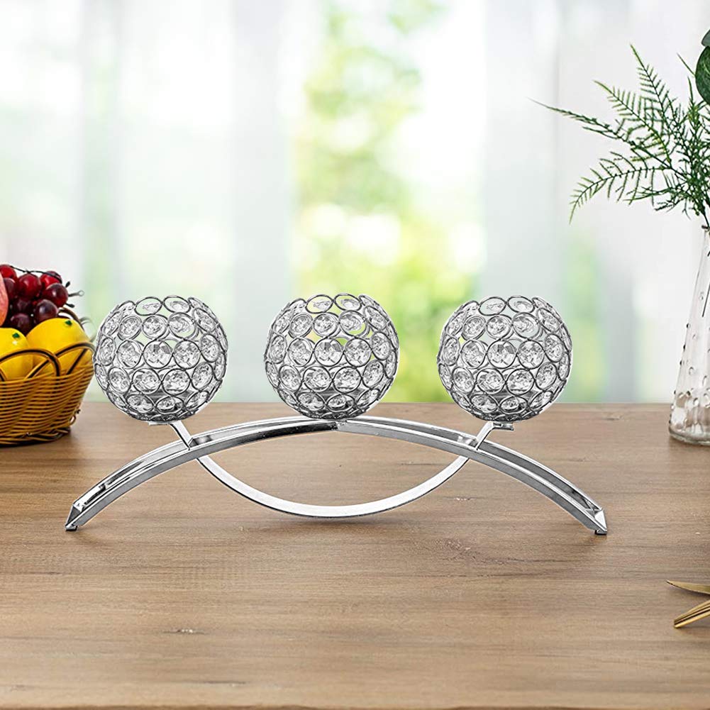Ejoyous Bougeoir cristal 3 bras argent