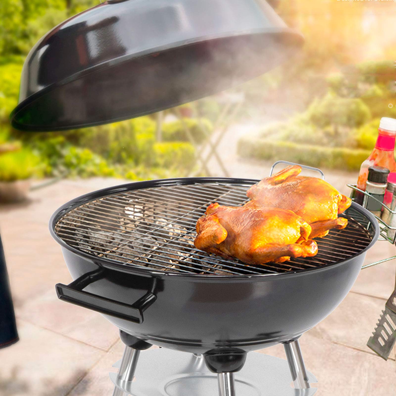 Ejoyous Garden barbecue charbon rond couvercle 4-5 pers
