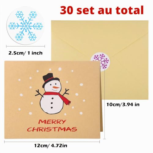 FEPITO Cartes Vœux Noël Kraft 30 Pièces + Enveloppes