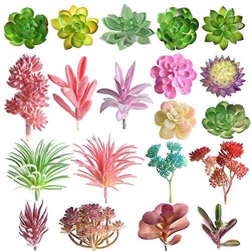 FEPITO Plantes Succulentes Artificielles 20 Pièces Vert Rouge