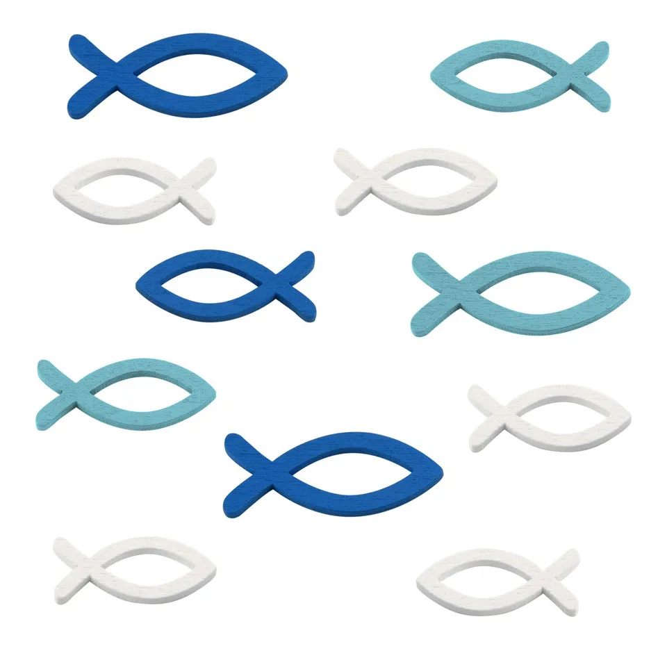 FEPITO Party Decorations 54 poissons bois déco table bleu blanc