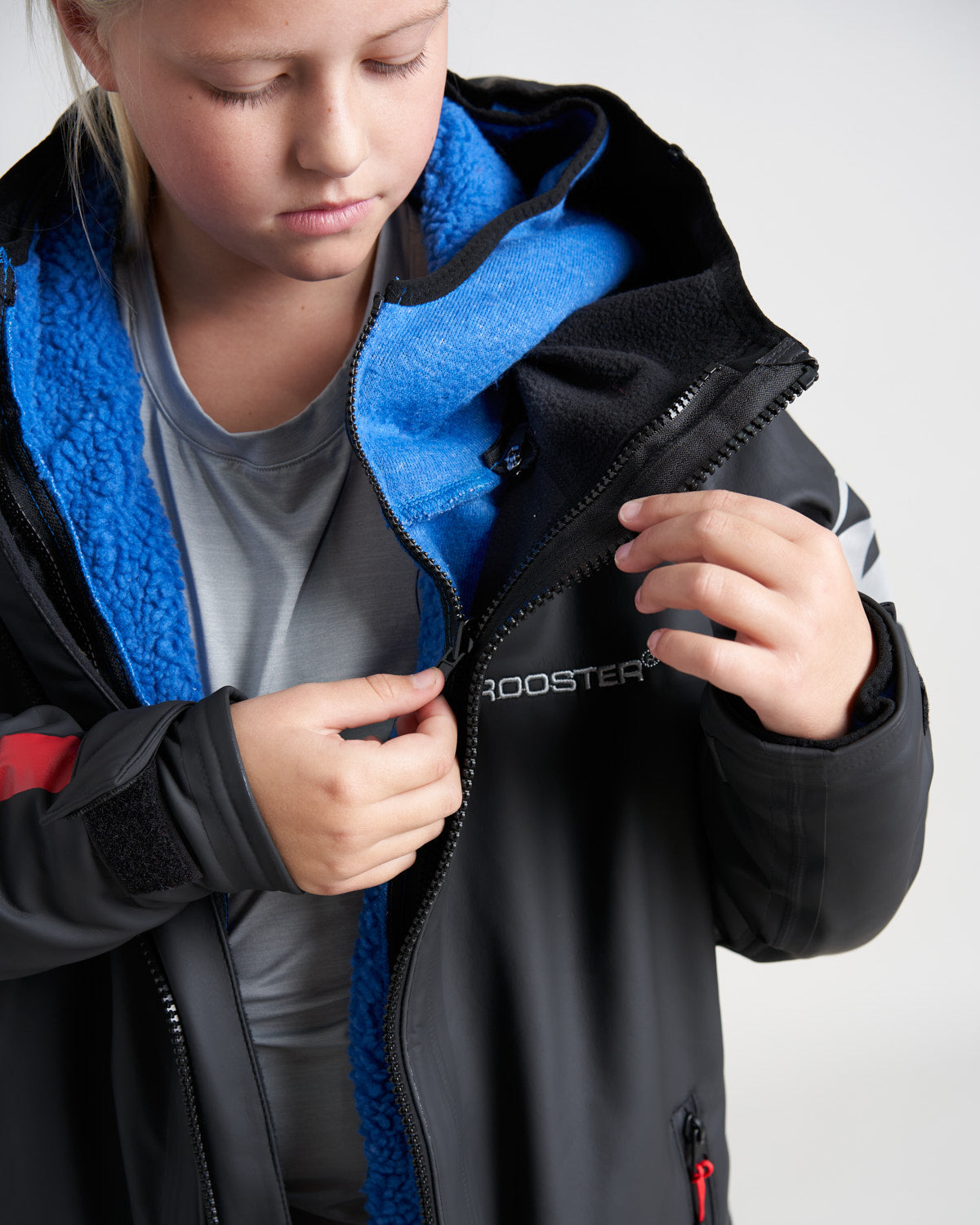 Rooster Aquafleece Robe parka change junior Noir/Bleu
