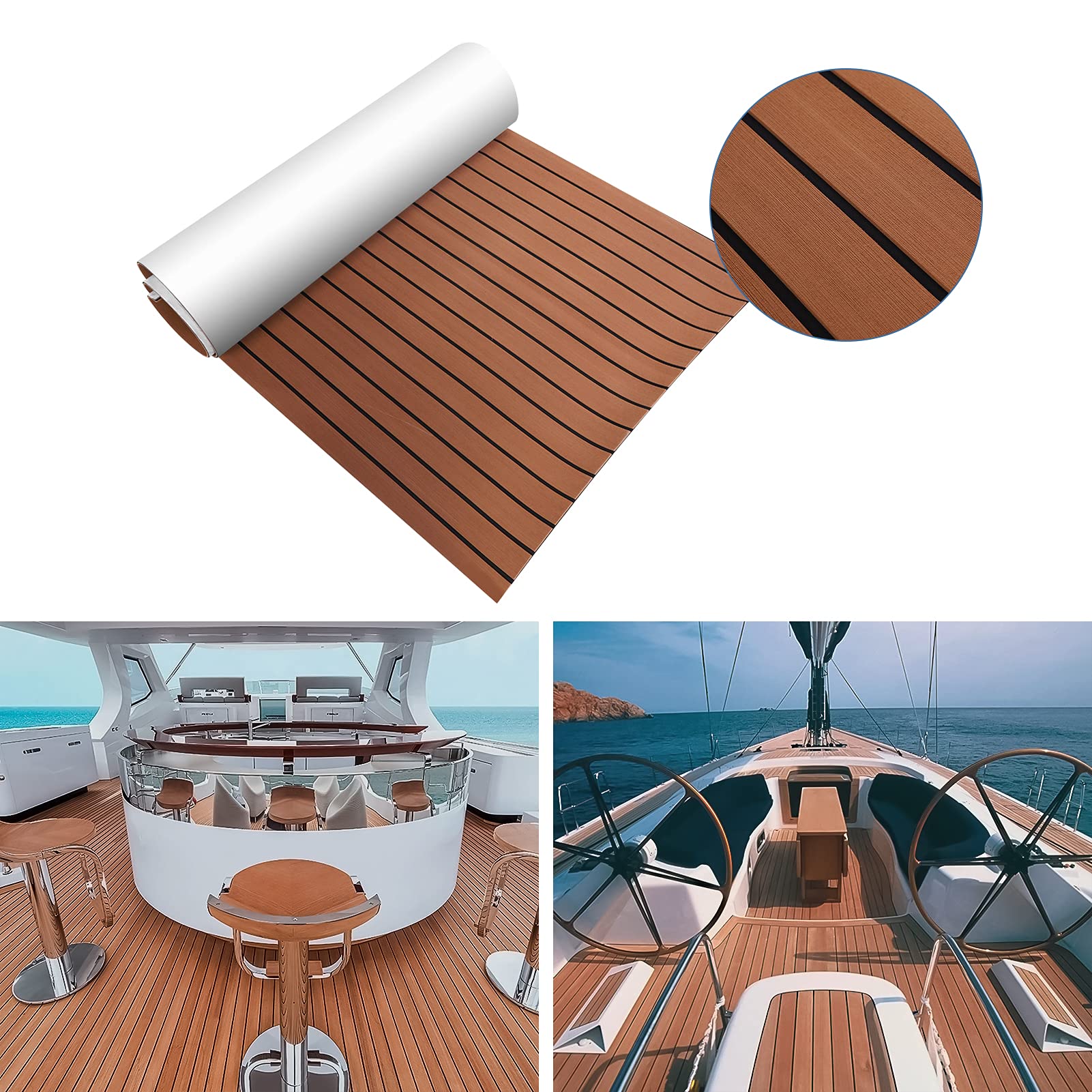 Ejoyous Revêtement bateau tapis EVA imitation teck gris clair 240x90 cm
