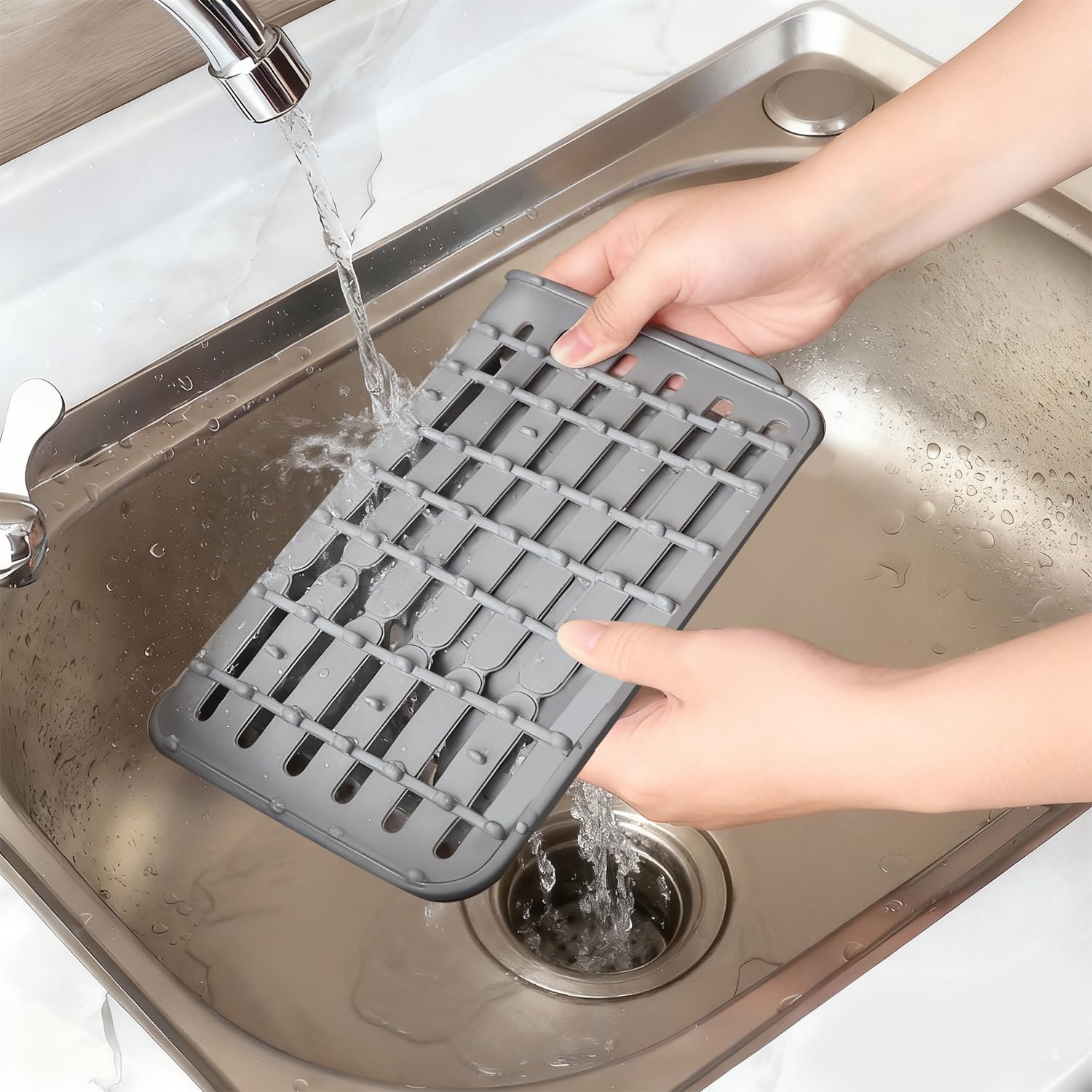 Tissting Tapis Évier Silicone Gris 32,5x28,7 cm