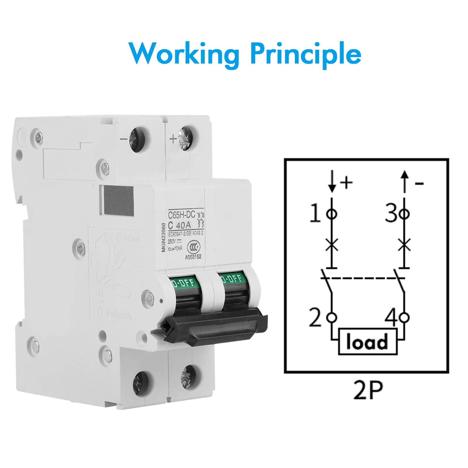 Jadeshay Disjoncteur DC 2P 250V 40A Solaire Rail DIN