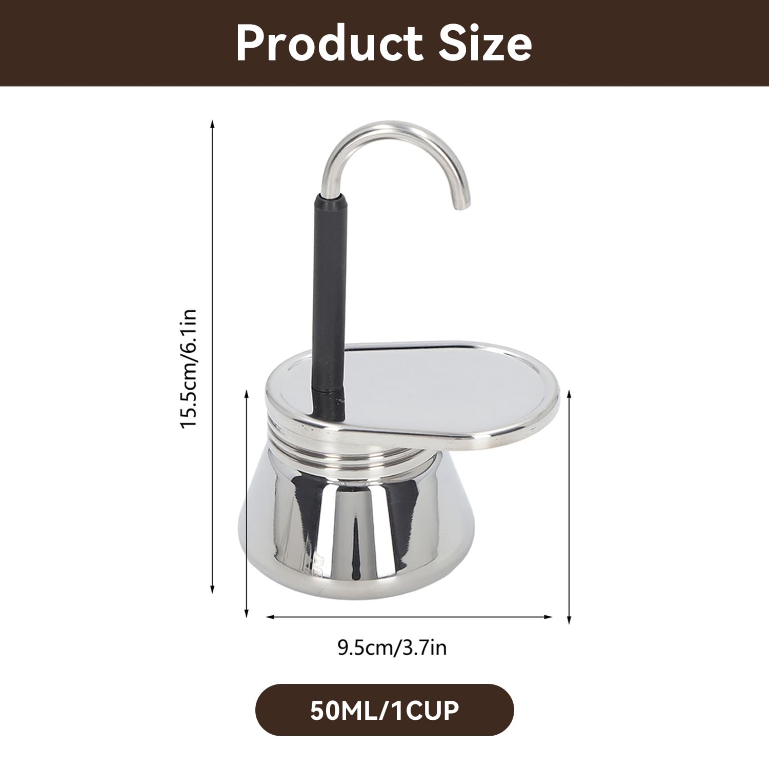 Tissting Cafetière moka italienne inox 1 bec portable 15,5 cm