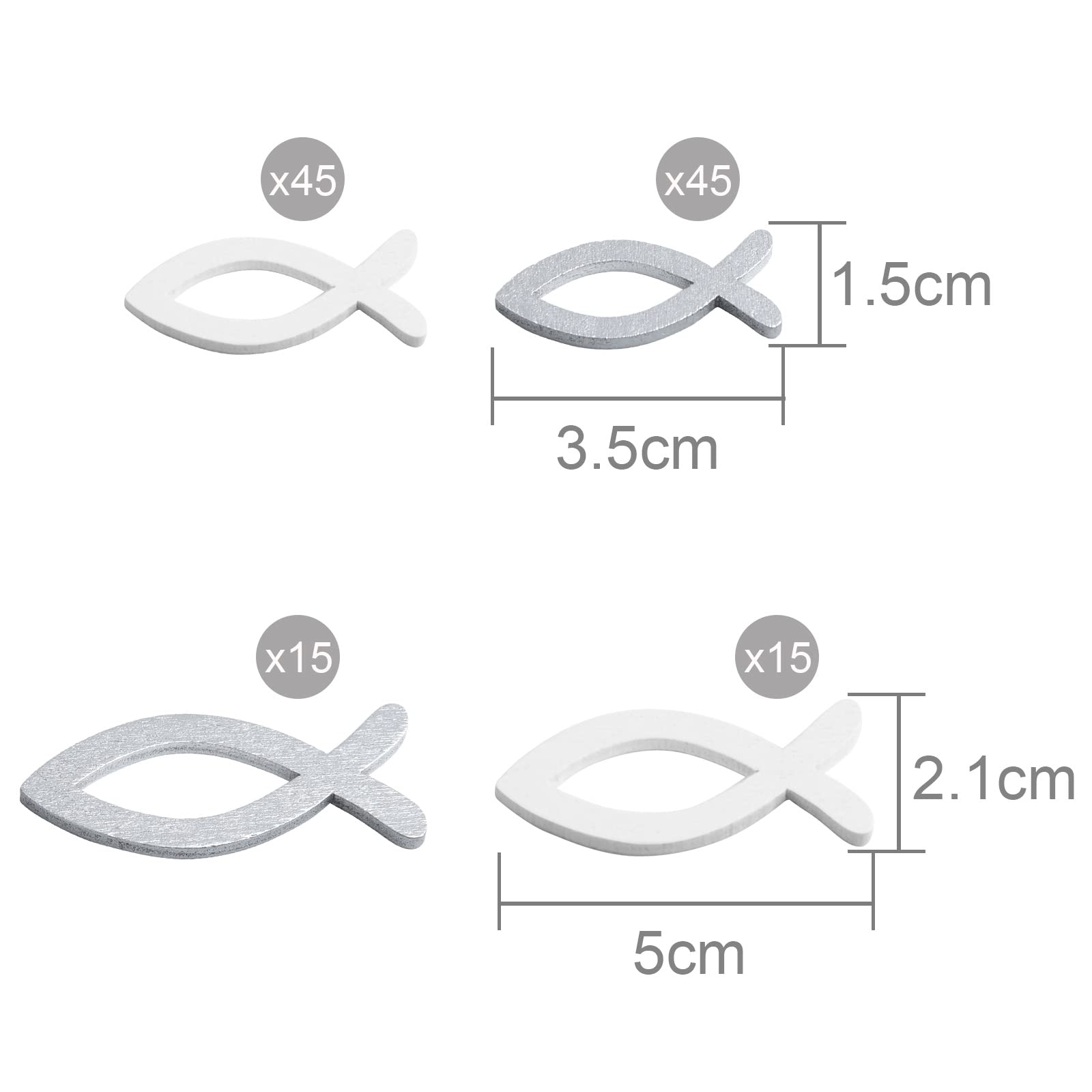 Fepito Party Decorations poissons bois blanc argent 120 pcs bapteme
