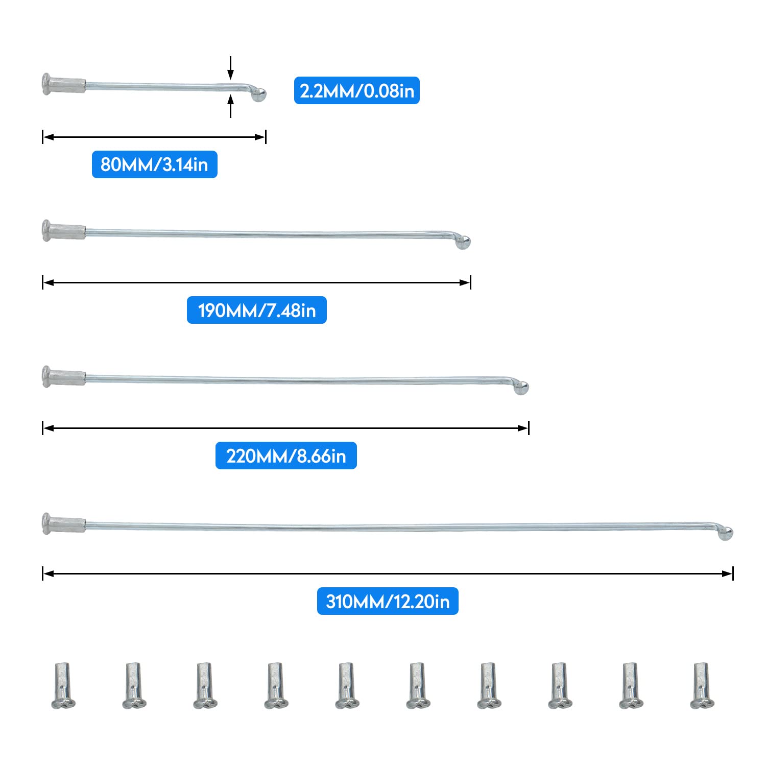 Tissting DIY rayons vélo 2,2 mm 220 mm lot 10