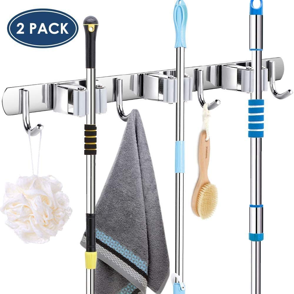 Ejoyous Porte Balai Mural Inox Lot de 2 3 Places 4 Crochets