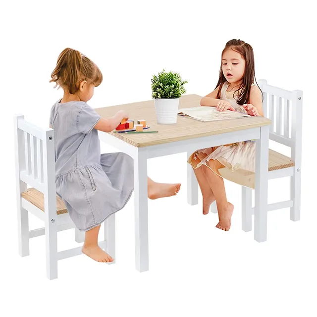 Ejoyous Living Room table enfant + 2 chaises pin 56 cm naturel