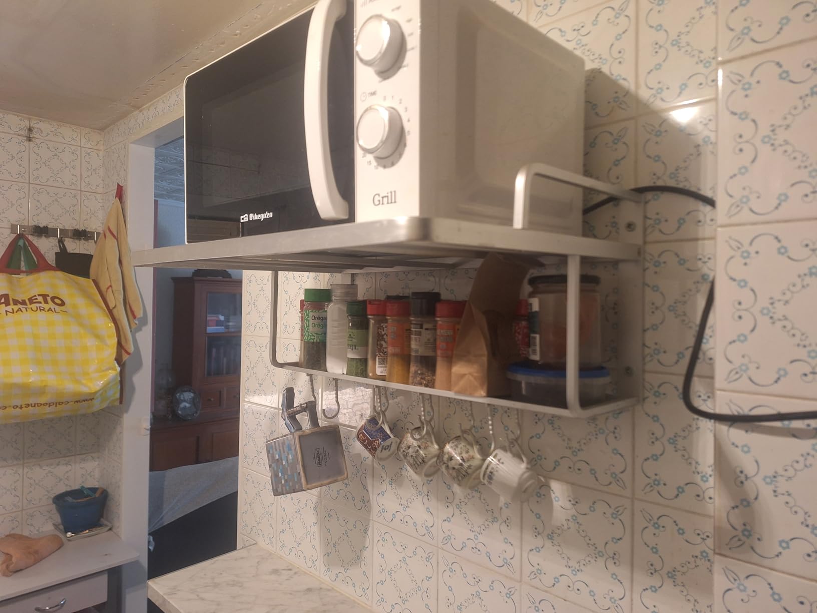 Ejoyous Kitchen Support Micro-Ondes Mural 2 Niveaux 10 Crochets