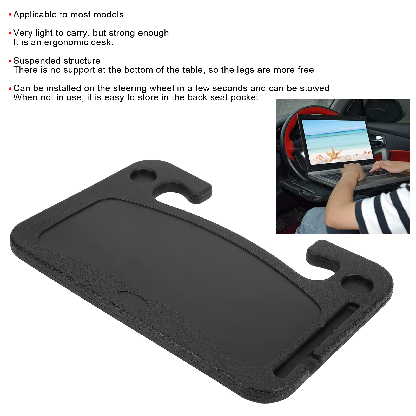 Tissting Vehicle tablette volant voiture ABS noir 42x28 cm