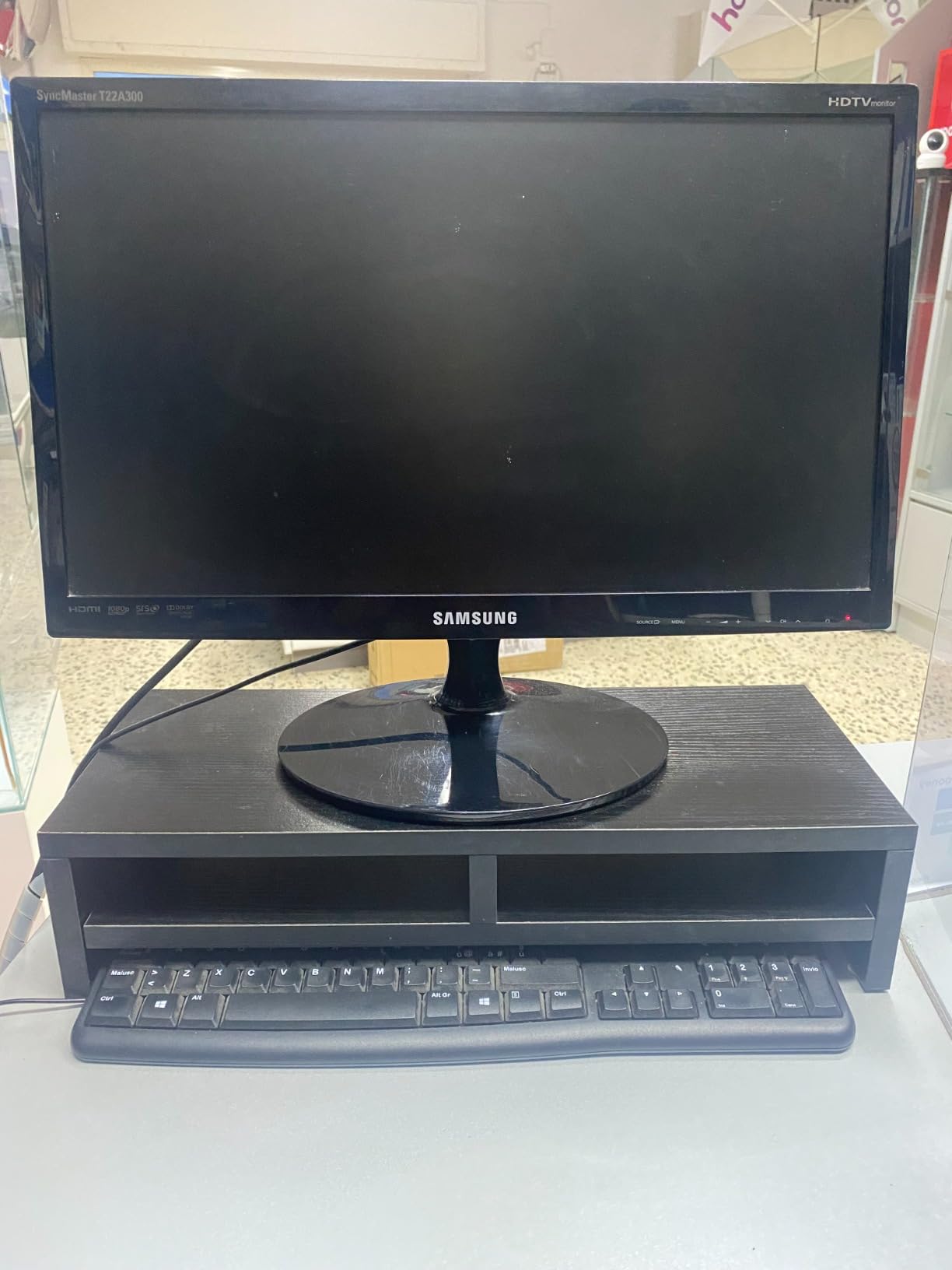 Ejoyous Computer Table support moniteur bois noir 2 tiroirs