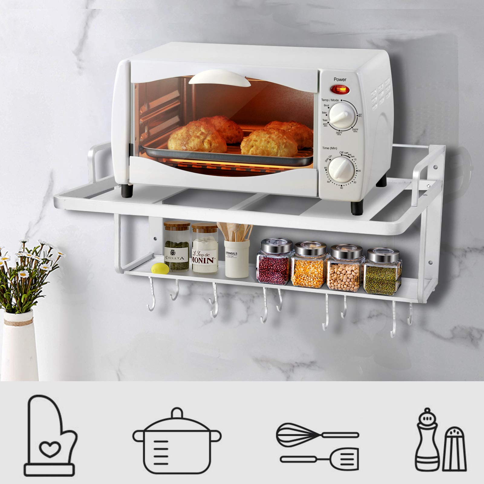 Ejoyous Kitchen Support Micro-Ondes Mural 2 Niveaux 10 Crochets