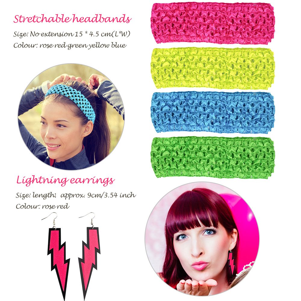 FEPITO Kit 18 Accessoires Années 80 Fluo Déguisement
