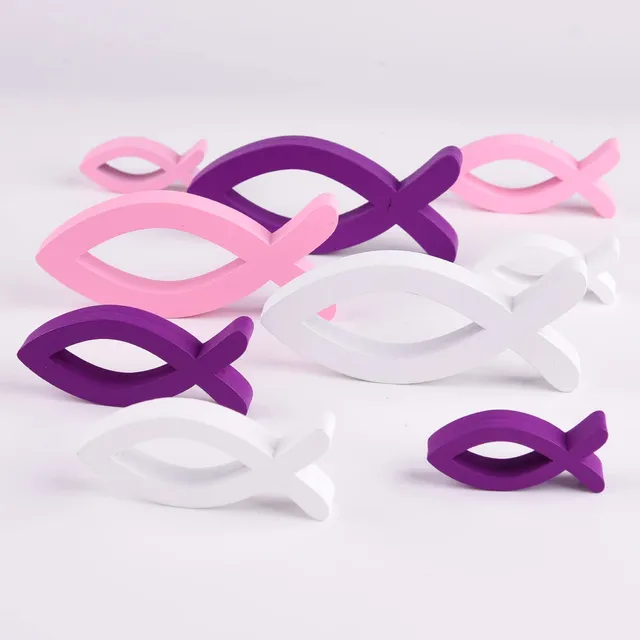 FEPITO Poisson Bois Déco Baptême Rose Violet Blanc Lot 9
