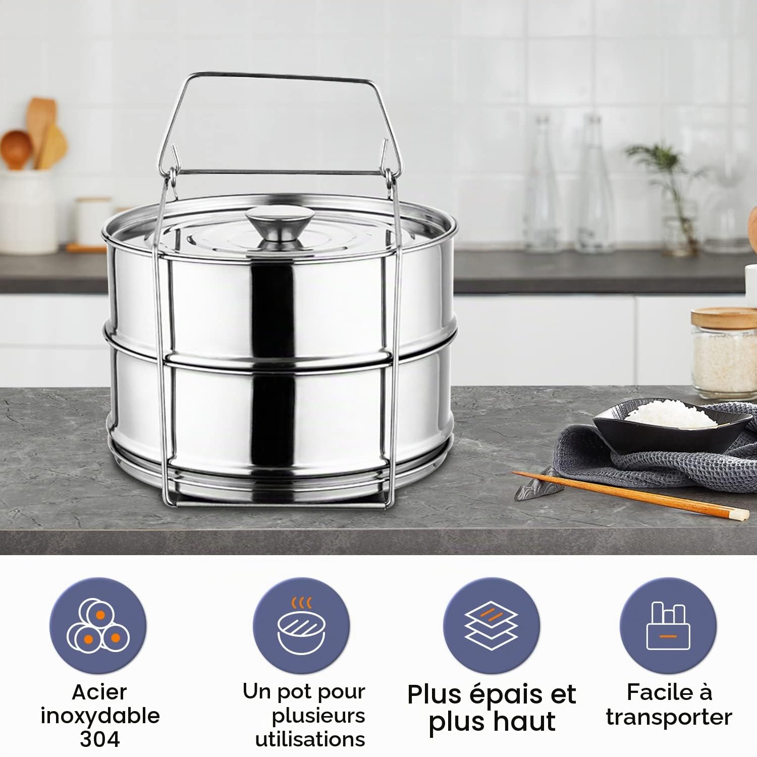Tissting KITCHEN BATHROOM cuiseur vapeur inox 2 étages empilable