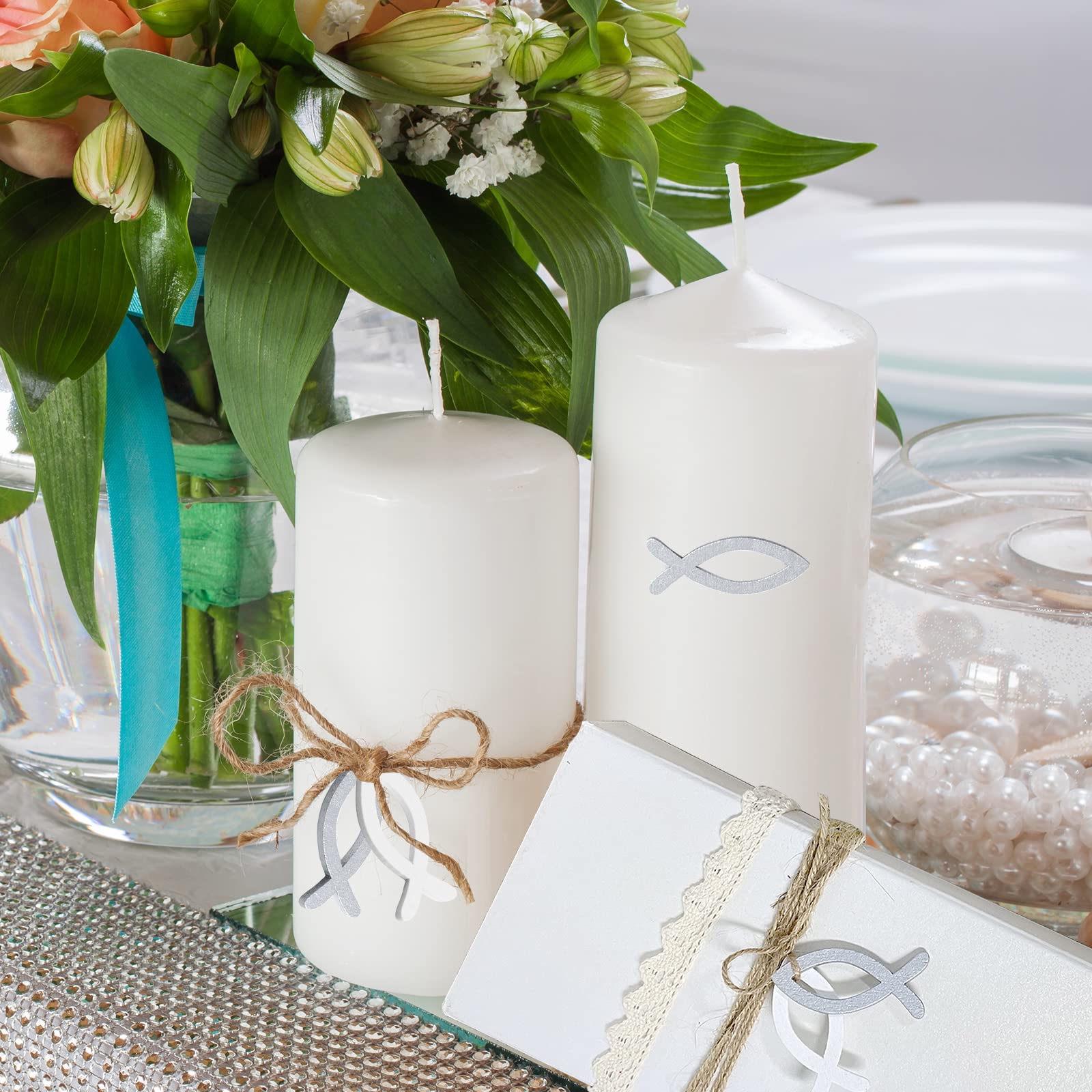 FEPITO Décoration Poisson Bois 100 Pièces Blanc Argent Table