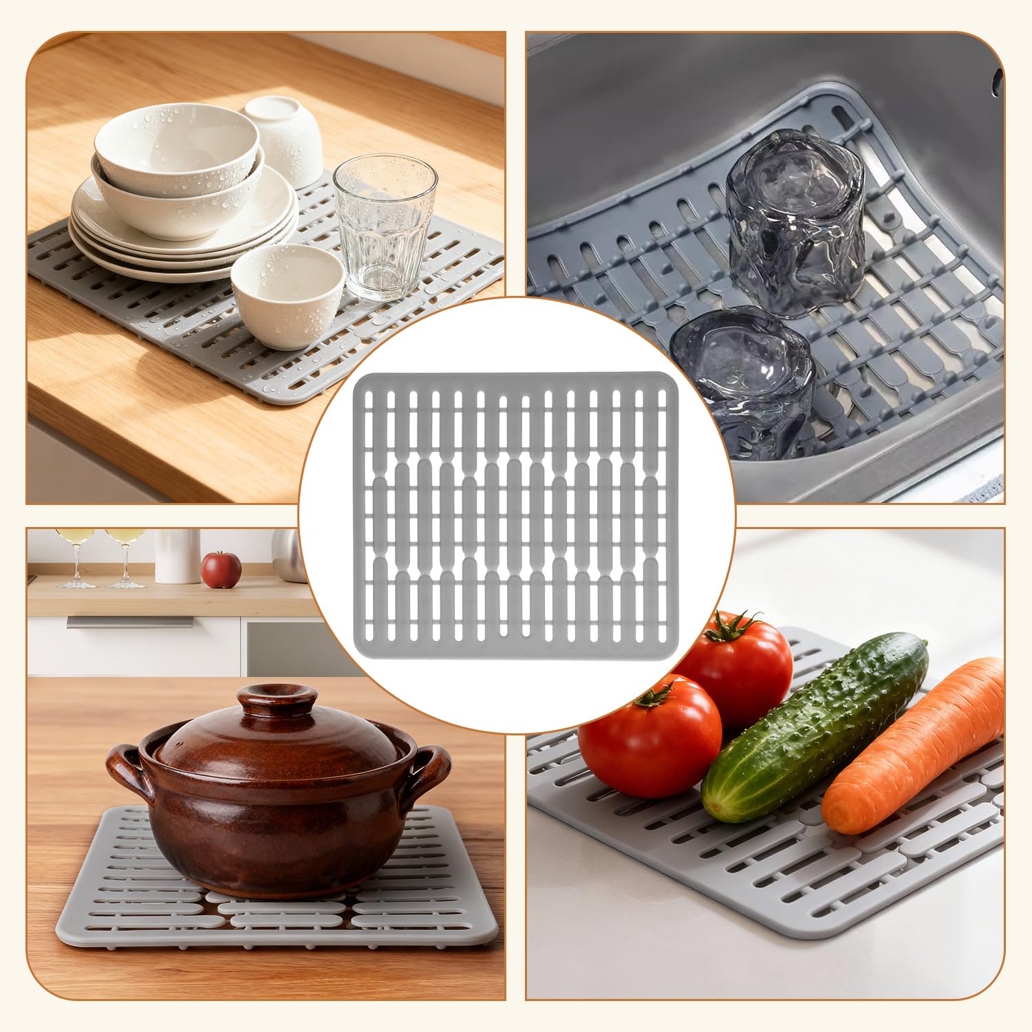 Tissting Tapis Évier Silicone Gris 32,5x28,7 cm