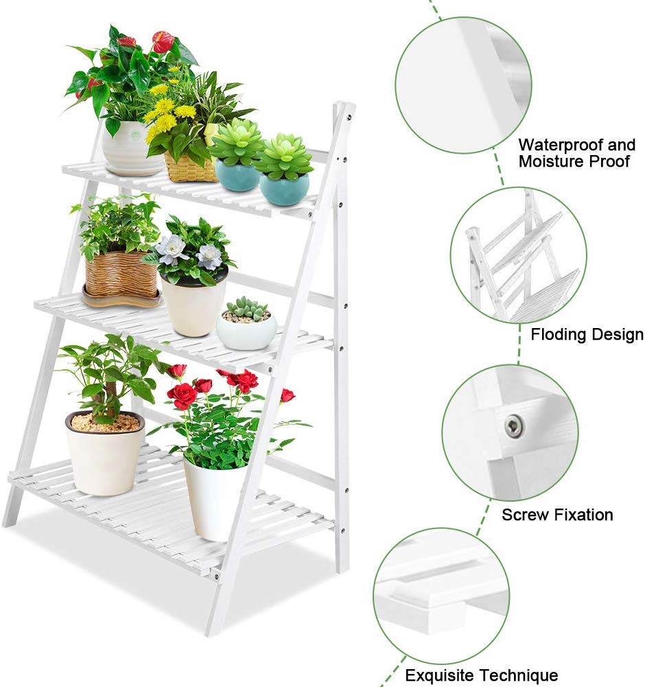 Ejoyous Étagère Plantes Bambou 3 Niveaux 70x40x96 Pliable
