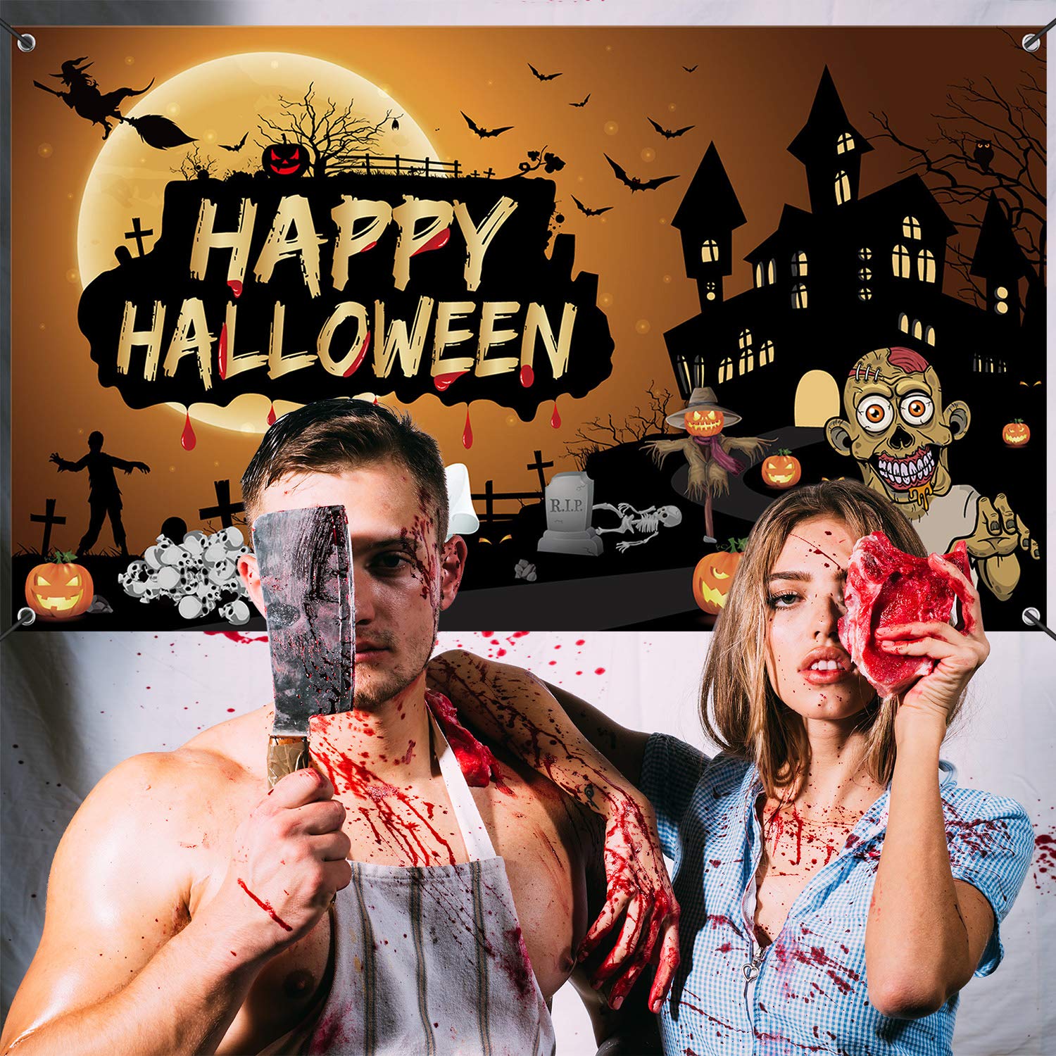 FEPITO Party Bannière Halloween 180x105 cm Tissu Citrouille