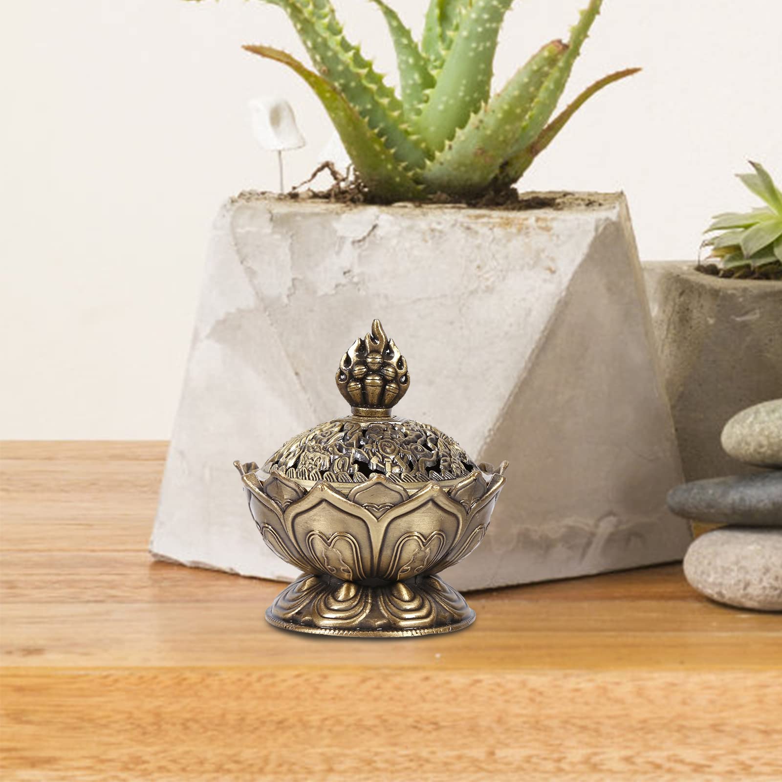 Jadeshay Articles Ménagers brûleur encens lotus bronze