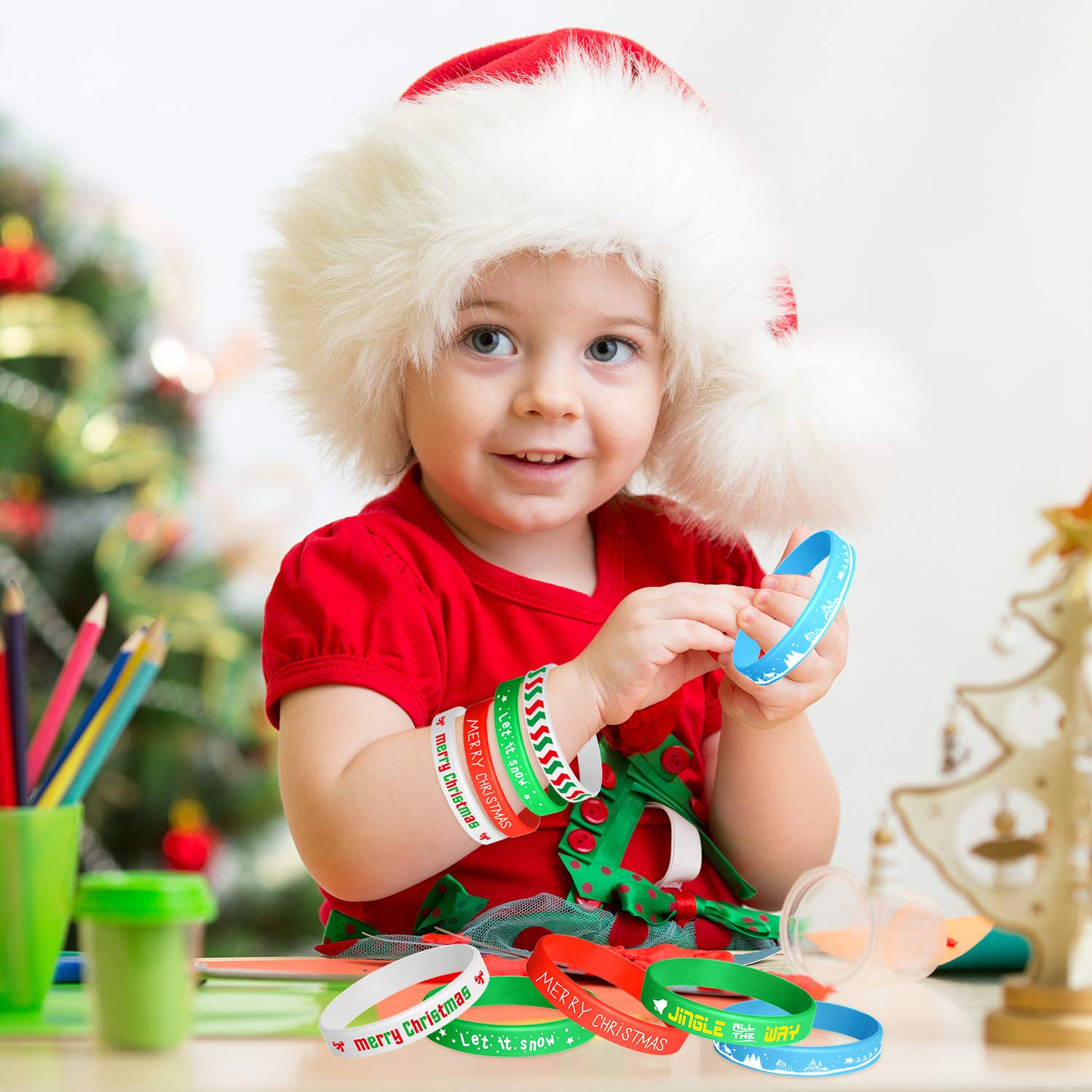 FEPITO Party Decorations bracelets silicone Noël lot 70