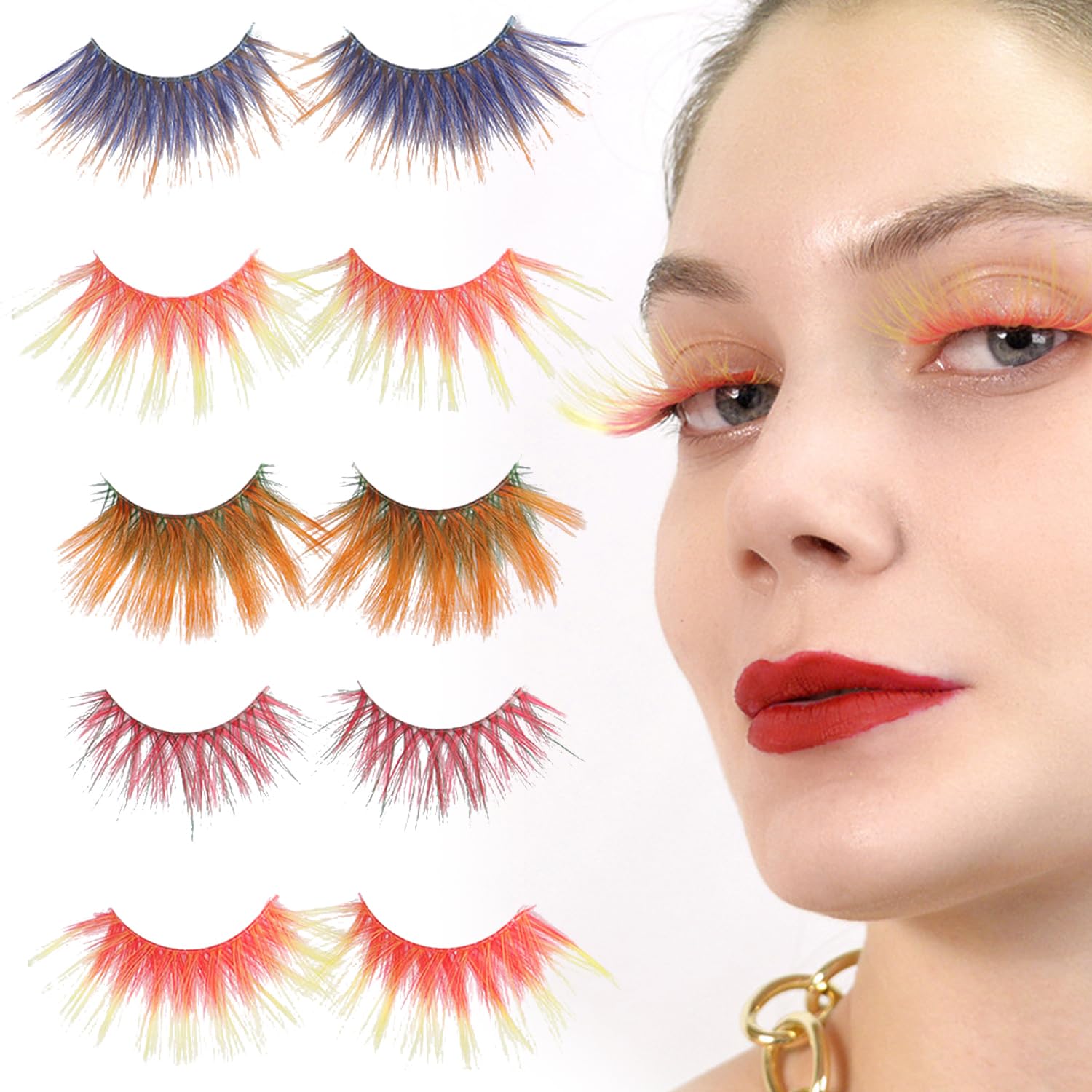 Tissting Faux cils colorés 6D longs lot 5 paires