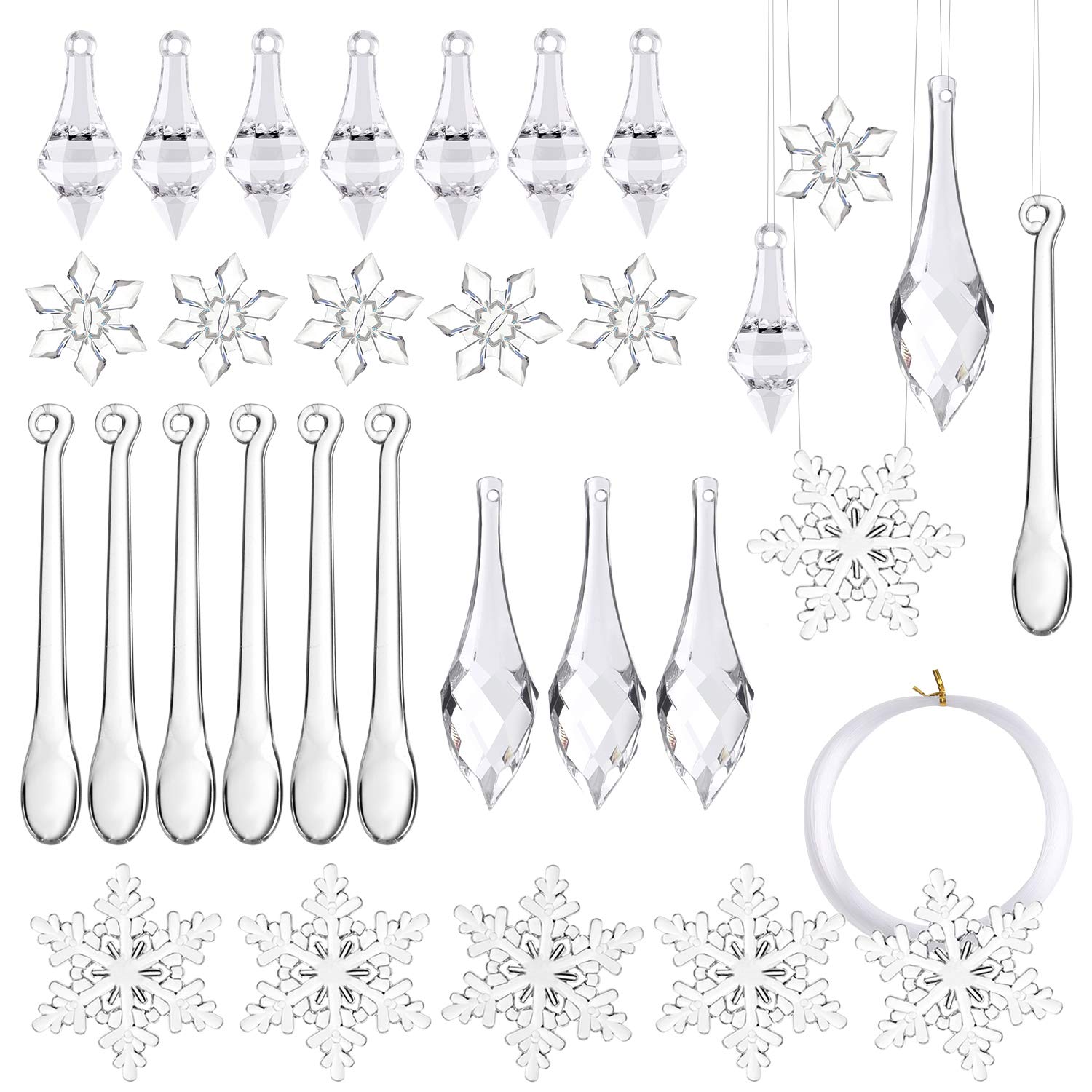 FEPITO Décoration Noël Acrylique 85 Pièces Flocons Glaçons