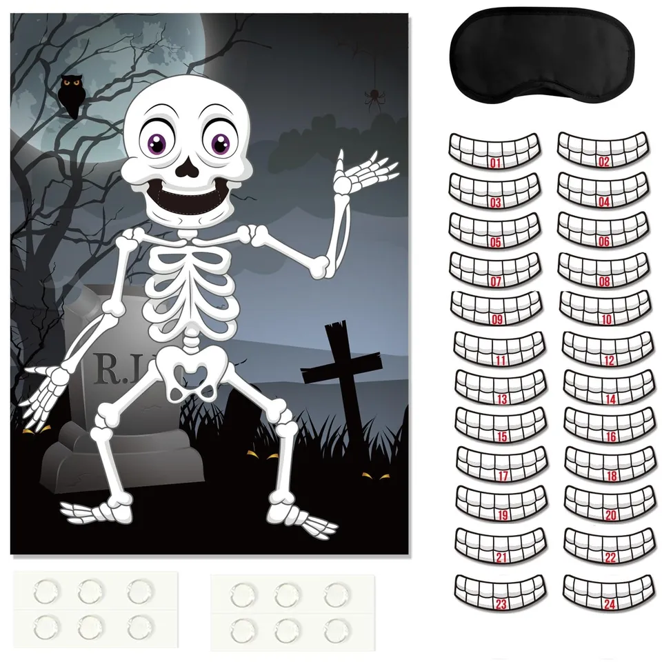 FEPITO Party Games jeu halloween épingle dents crâne 24 pcs