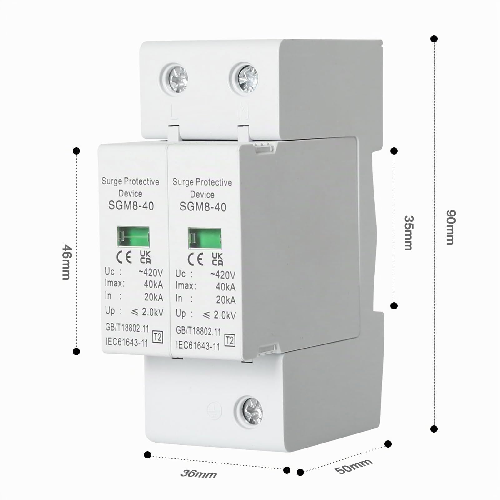 Jadeshay Parafoudre 2P 40kA 220V Rail DIN Maison