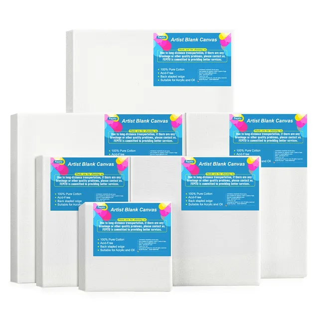 Fepito Lot 6 Toiles Vierges Tendues Blanc Coton