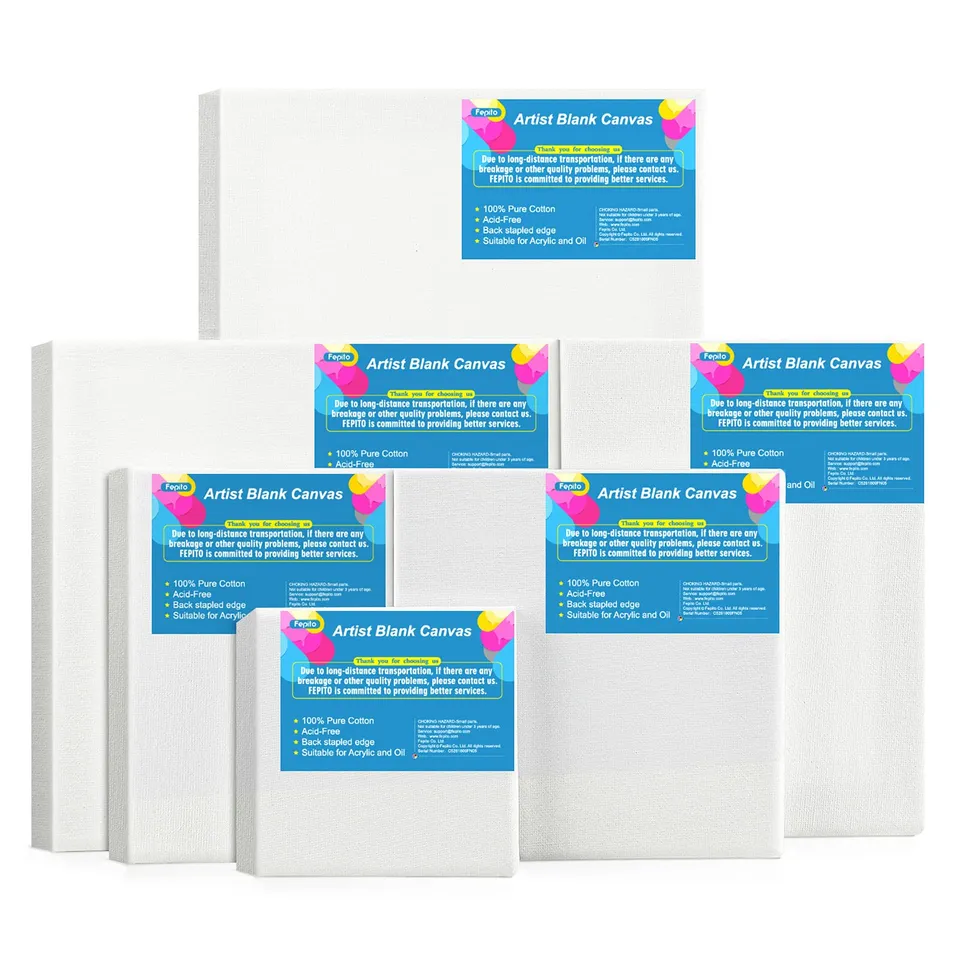 Fepito Lot 6 Toiles Vierges Tendues Blanc Coton