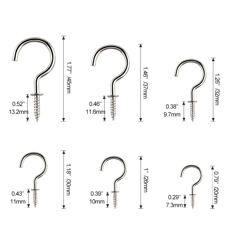 FEPITO Crochets plafond tasse nickel 75 pièces multi-taille