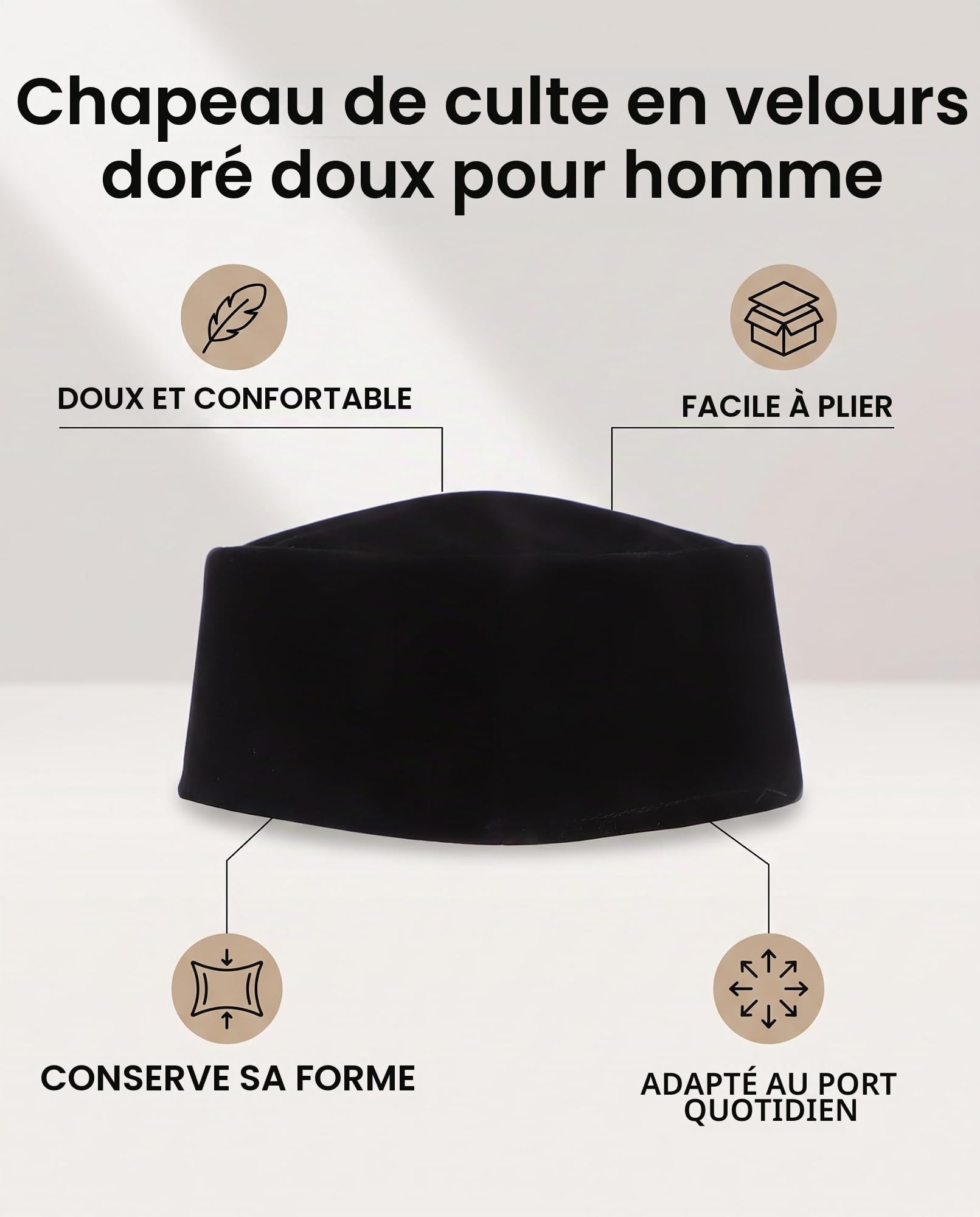 Tissting Chapeau musulman velours noir 59 cm homme