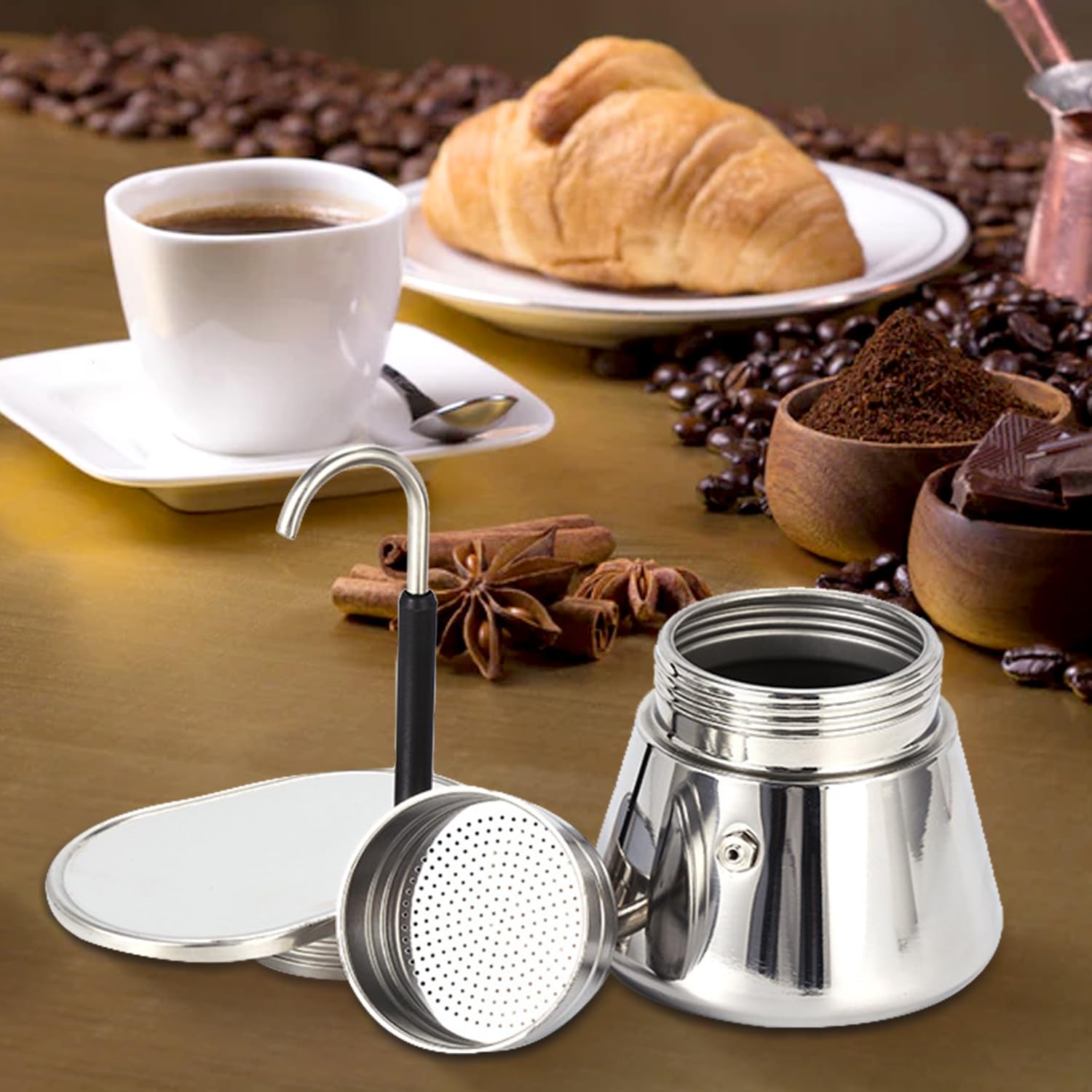 Tissting Cafetière moka italienne inox 1 bec portable 15,5 cm
