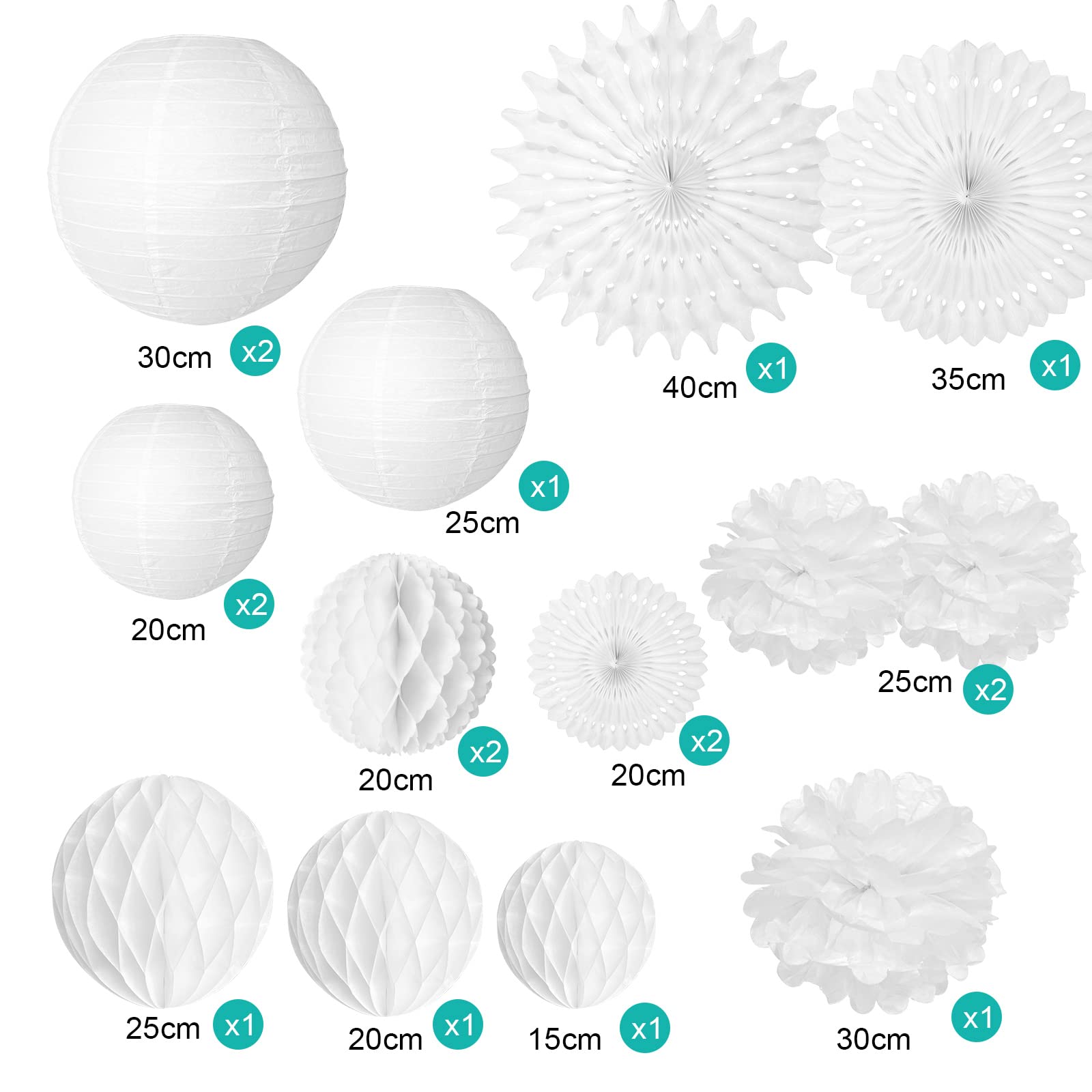 FEPITO Party Decorations déco papier blanc lot 16 mariage